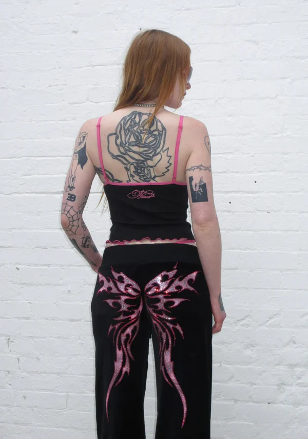 Idol Rhinestone Velour Sweatpants Black-3