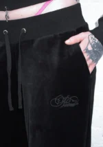 Idol Rhinestone Velour Sweatpants Black-4