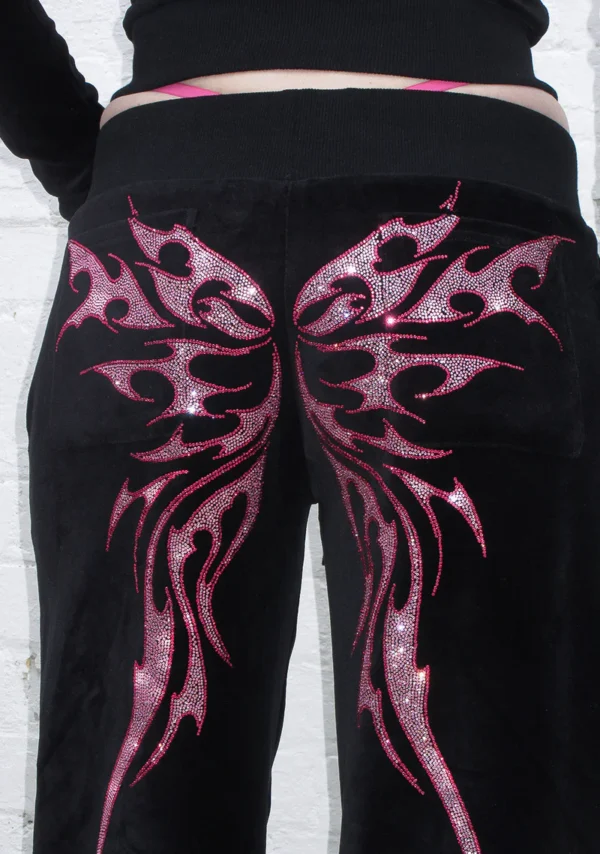 Idol Rhinestone Velour Sweatpants Black-5
