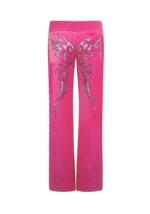 Idol Rhinestone Velour Sweatpants Hot Pink-1