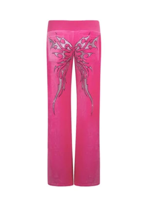 Idol Rhinestone Velour Sweatpants Hot Pink-1