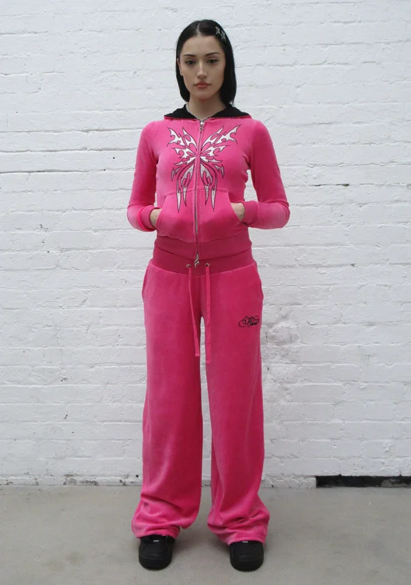 Idol Rhinestone Velour Sweatpants Hot Pink-2