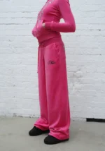 Idol Rhinestone Velour Sweatpants Hot Pink-3