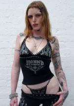 Ignite Rhinestone Halterneck Cami Top Black-1