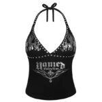 Ignite Rhinestone Halterneck Cami Top Black