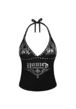 Ignite Rhinestone Halterneck Cami Top Black