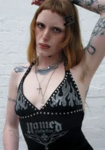 Ignite Rhinestone Halterneck Cami Top Black-2