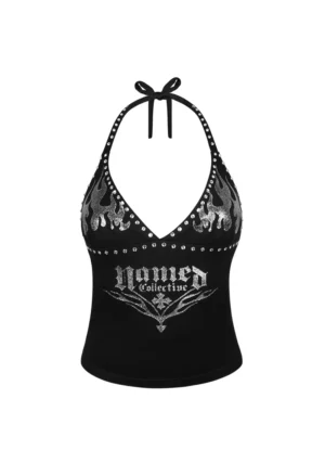 Ignite Rhinestone Halterneck Cami Top Black