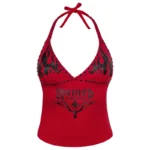 Ignite Rhinestone Halterneck Cami Top Red