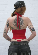 Ignite Rhinestone Halterneck Cami Top Red-3