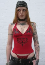 Ignite Rhinestone Halterneck Cami Top Red-5