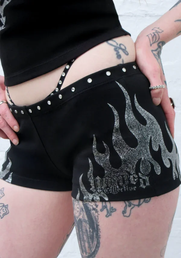Ignite Rhinestone Micro Hotpant Shorts Black-3