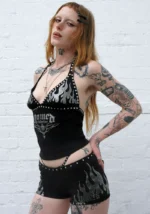 Ignite Rhinestone Micro Hotpant Shorts Black-4