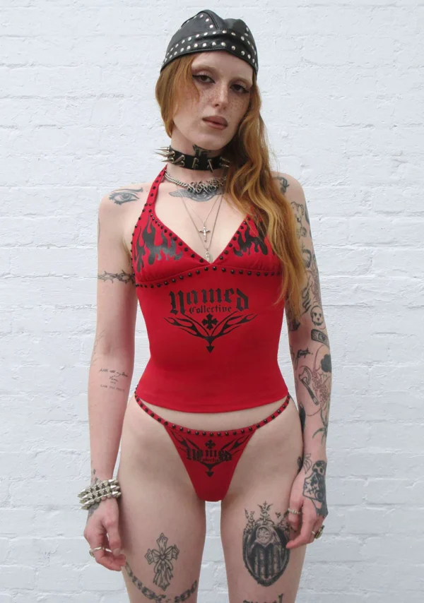 Ignite Rhinestone Thong Red-2