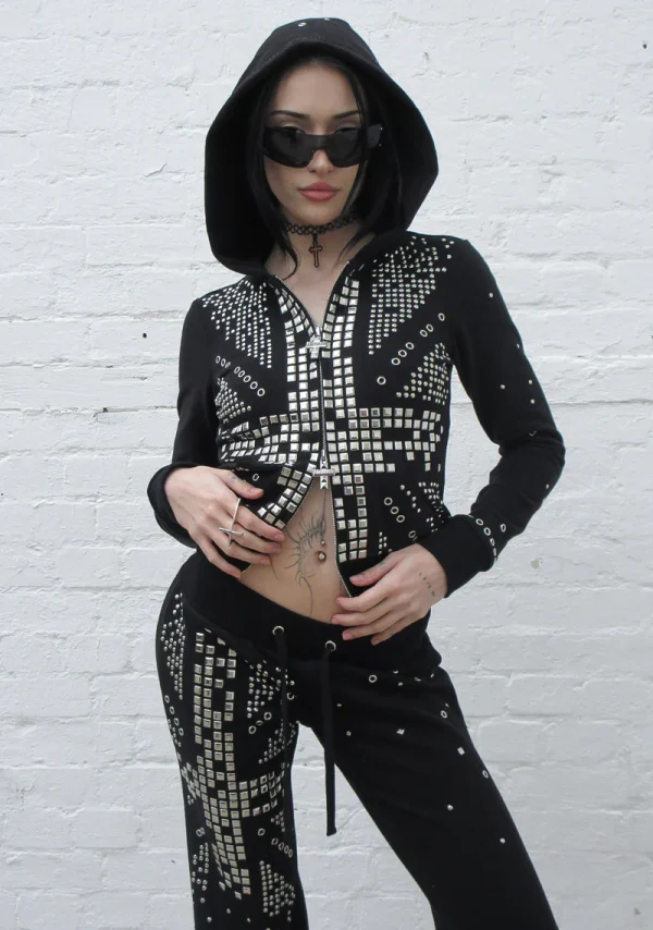 Knight Studded Fitted Hoodie Black-3