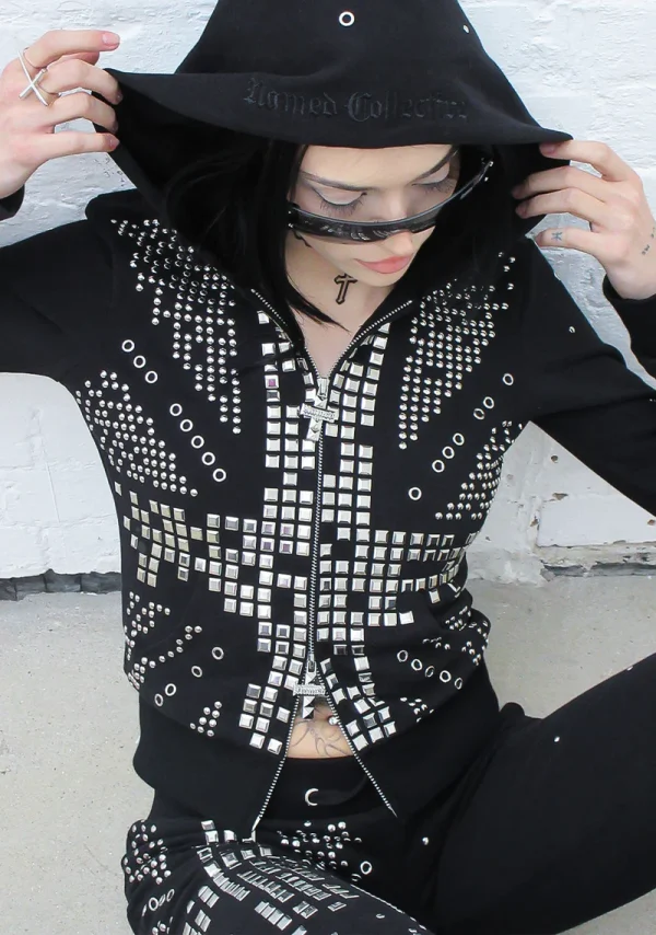 Knight Studded Fitted Hoodie Black-5