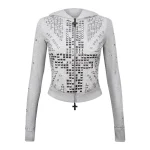 Knight Studded Fitted Hoodie Grey Marl