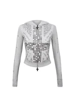 Knight Studded Fitted Hoodie Grey Marl