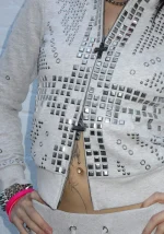 Knight Studded Fitted Hoodie Grey Marl-3