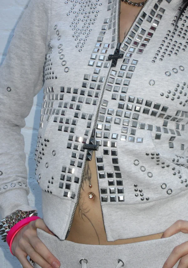 Knight Studded Fitted Hoodie Grey Marl-3