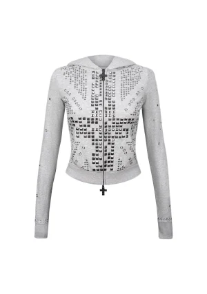 Knight Studded Fitted Hoodie Grey Marl