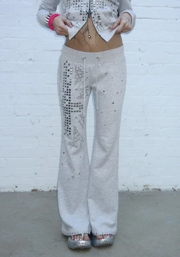 Knight Studded Fitted Pants Grey Marl-3