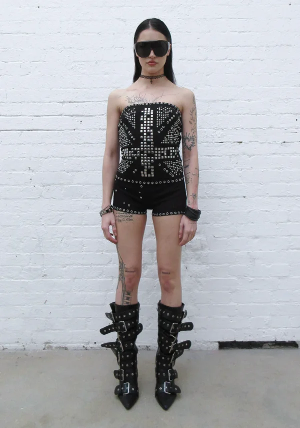 Knight Studded Micro Hotpant Shorts Black-2
