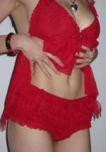 Lovebite Mesh Ruffle Micro Hotpant Shorts Red-1