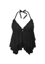 Lovebite Sheer Mesh Halterneck Cami Top Black
