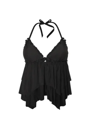 Lovebite Sheer Mesh Halterneck Cami Top Black