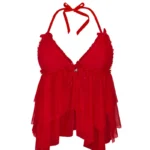 Lovebite Sheer Mesh Halterneck Cami Top Red