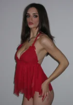 Lovebite Sheer Mesh Halterneck Cami Top Red-2