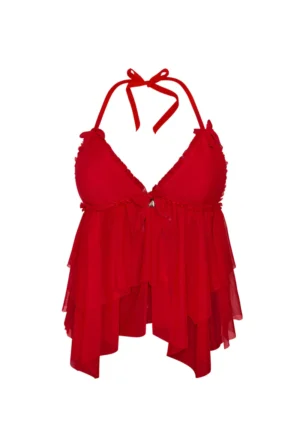 Lovebite Sheer Mesh Halterneck Cami Top Red