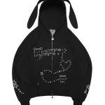 Malfunction Bunny ZIP Hoodie Black (Detachable Ears)
