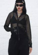 Midnight Mesh Knit Hoodie Black-1
