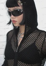 Midnight Mesh Knit Hoodie Black-3