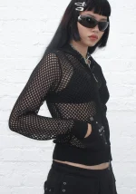 Midnight Mesh Knit Hoodie Black-4