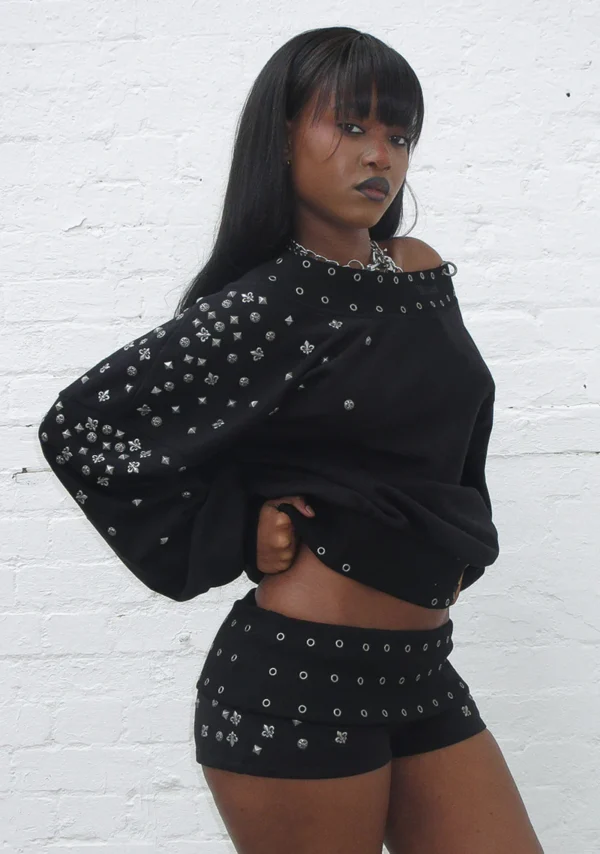 Midnight Studded Micro Hotpant Shorts Black-2