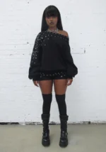 Midnight Studded Micro Hotpant Shorts Black-4