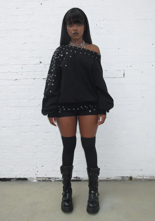 Midnight Studded Micro Hotpant Shorts Black-4