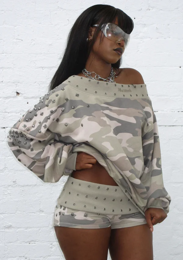 Midnight Studded Micro Hotpant Shorts Camo-2