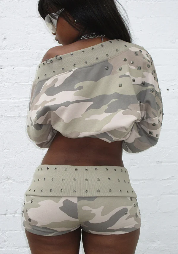 Midnight Studded Micro Hotpant Shorts Camo-3