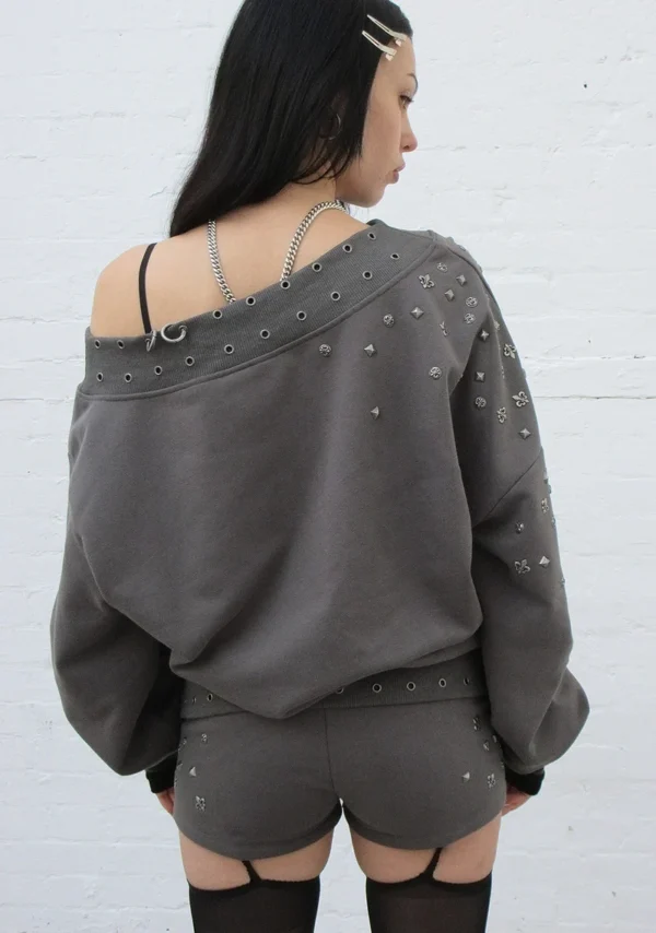 Midnight Studded Micro Hotpant Shorts Charcoal-3
