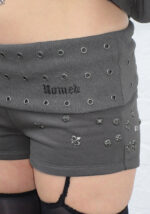 Midnight Studded Micro Hotpant Shorts Charcoal-4