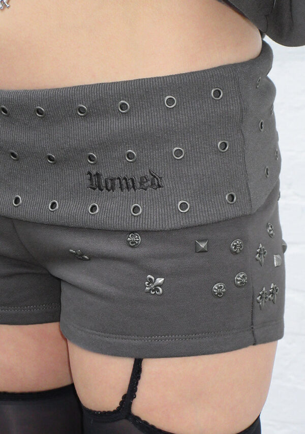 Midnight Studded Micro Hotpant Shorts Charcoal-4