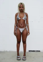 Molten Silhouette Thong Bikini Bottoms Silver-1