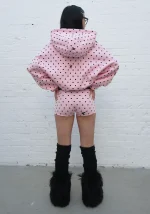 Nova Polka Dot Crop ZIP Hoodie Baby Pink-2
