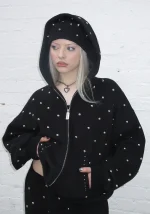 Nova Studded Polka Dot ZIP Hoodie Black-1