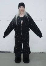 Nova Studded Polka Dot ZIP Hoodie Black-3