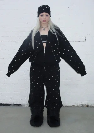 Nova Studded Polka Dot ZIP Hoodie Black-3